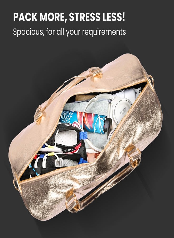 STRUTT Premium Glittery Golden Leatherette Stylish & Lightweight Travel Duffle Bag for Women, Duffel Bag for Travelling & Gym - Black & Red - Image 3